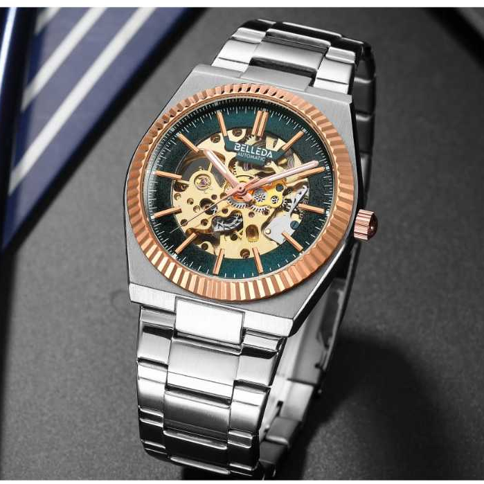 Jam Tangan Pria Belleda 9542 Automatic Anti Air 30 Meter Original Bergaransi Cowok Mewah Elegant