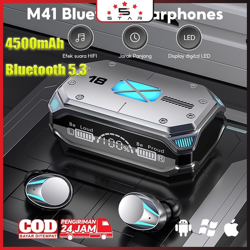 TWS M41 Headset Bluetooth GAMING Earphone Bluetooth Wireless Bass Headphone Bluetooth 5.3 Full Bass