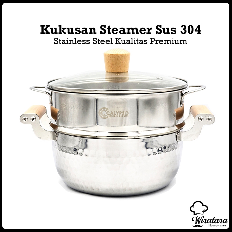 Calypso Panci Steamer 2 Tingkat Stainless Sus 304 20cm | Dandang Kukusan Stenlis Tebal | Panci Kukus