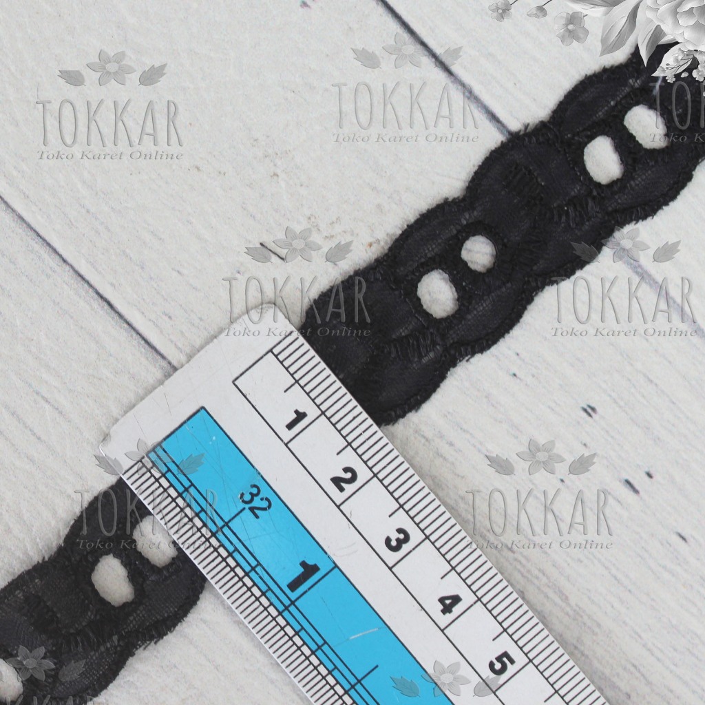 (Per Meter) RDK277 Renda Katun Tengahan Motif Cantik Warna Hitam Lebar 1,7Cm