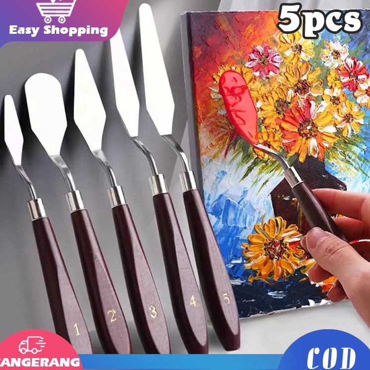 

5PCS Pisau Palet Besi tahan karatPisau Palet LukisSpatula Dekorasi Kue Lukis Ukir Palette