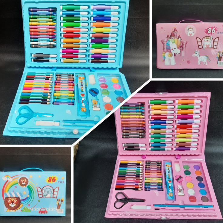 

Terjangkau Painting Set 86pcs seni anak menggambar lukisan crayon pensil warna spidol Kado anak laki perempuan