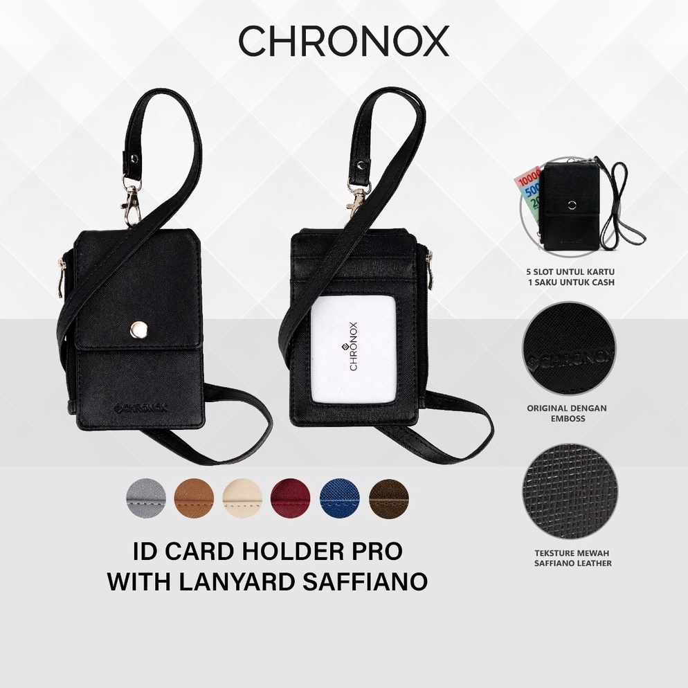 

KODE L13F CHRONOX Lanyard Pria Wanita Kulit Saffiano ID Card Holder AVERY PRO