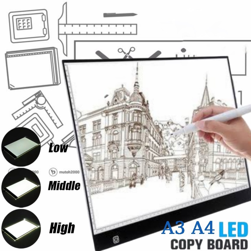 

KODE E34X CODA3A4 LED Drawing Tracing Board Stensil Board Papan Jiplak Gambar LED Anak Dewasa Copy Board Papan LED Light Pad Ultra Slim Copy Board