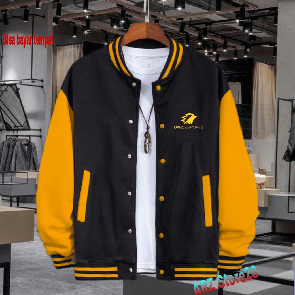 Terlaris  Free Jaket Varsity Kancing Text Gold Onic Esporst 09   Sweater Distro Termurah Hoodie Terb
