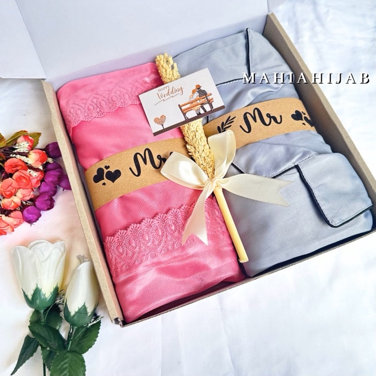Terjangkau Hampers Wedding Baju Tidur Satin couple  Hadiah Pernikahan Setelan Piyama Pria dan Linger