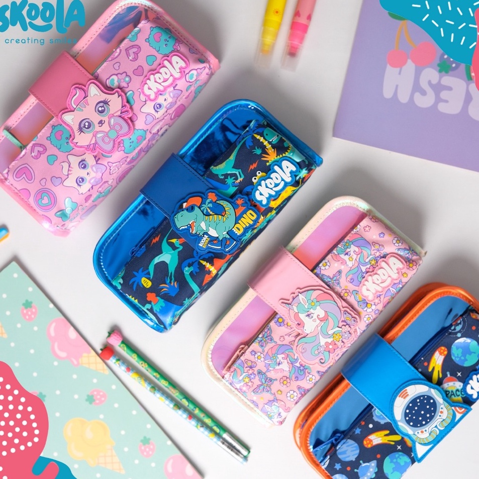 

Skoola Tempat Pensil Lipat 3 Pencil Case Threefold Anak Laki Laki Lucu Dinosaurus Astronot Pensy