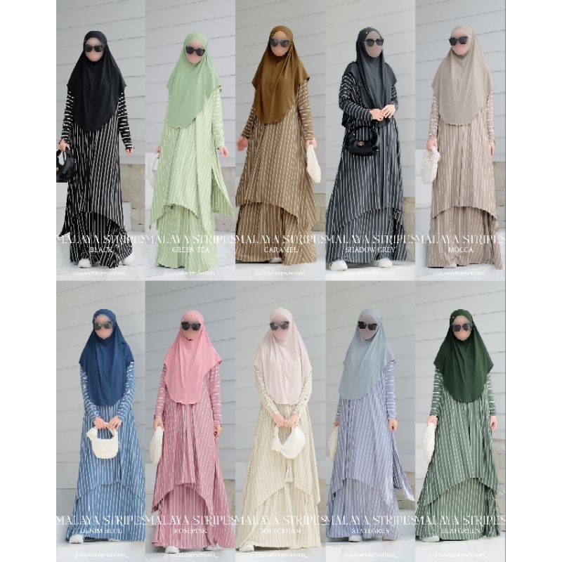 Malaya Stripes Series (Atasan+Rok+Bergo) by Azzahra Premium