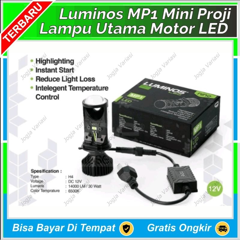 LAMPU MOBIL LED MINI PROJI LENS H4 LUMINOS NINE 3 WARNA SINAR CUTOFF HEADLIGHT