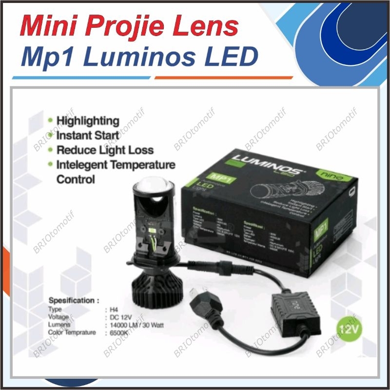 LAMPU MOBIL LED MINI PROJI LENS H4 LUMINOS NINE 3 WARNA SINAR CUTOFF HEADLIGHT