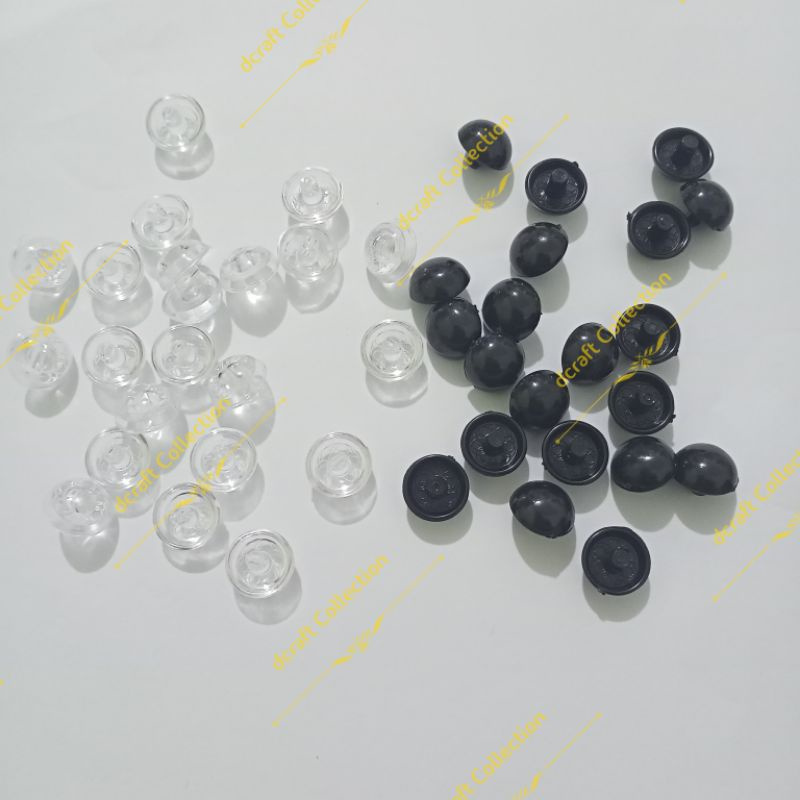 Kancing Baju Jamur Bening Hitam 12mm 1 Lusin