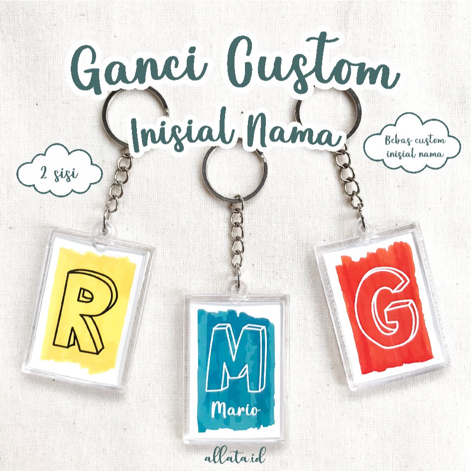 [Var.1] Gantungan Kunci Custom Inisial Nama | Ganci Akrilik Custom Inisial 2 Sisi