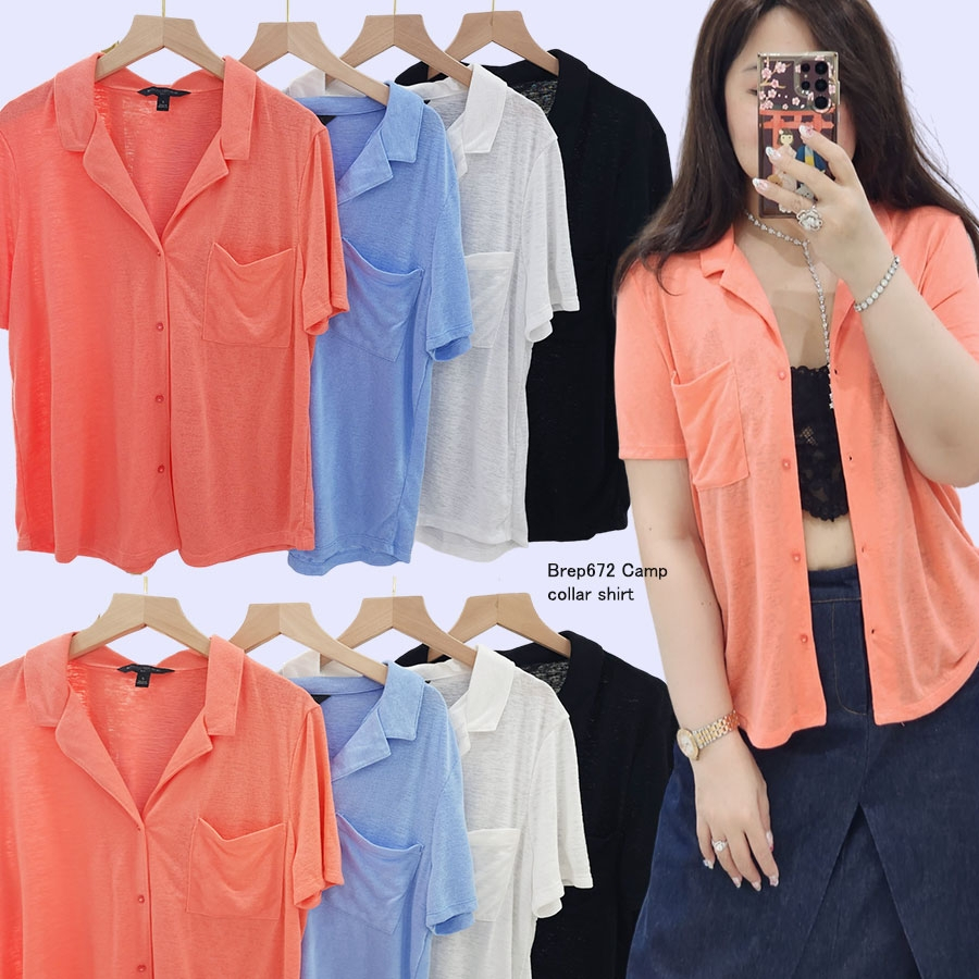 BREP 672 CAMP COLLAR TOP Baju Atasan Blouse Wanita Branded