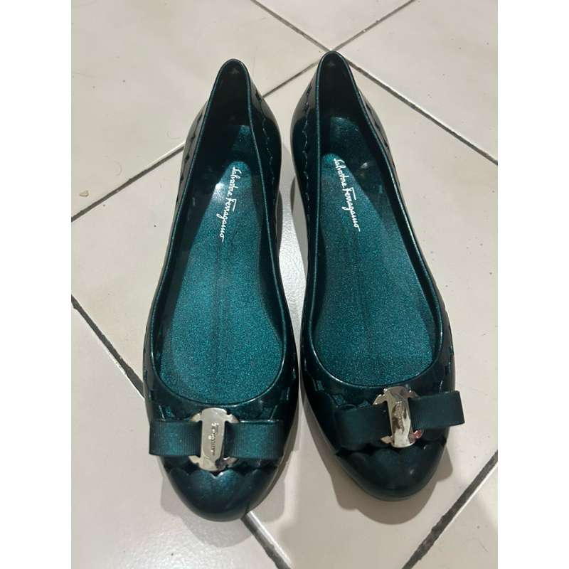 Preloved Salvatore Ferragamo Dark Green Jelly Balerinas Size 8 / 39