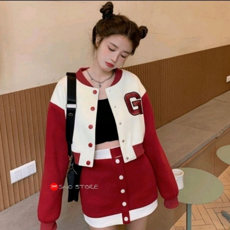 Varsity CROP Big Size ( S - 6XL ) (Varsity saja. Tanpa Rok) G LOGO INISIAL BISA CUSTOM Korean Style 