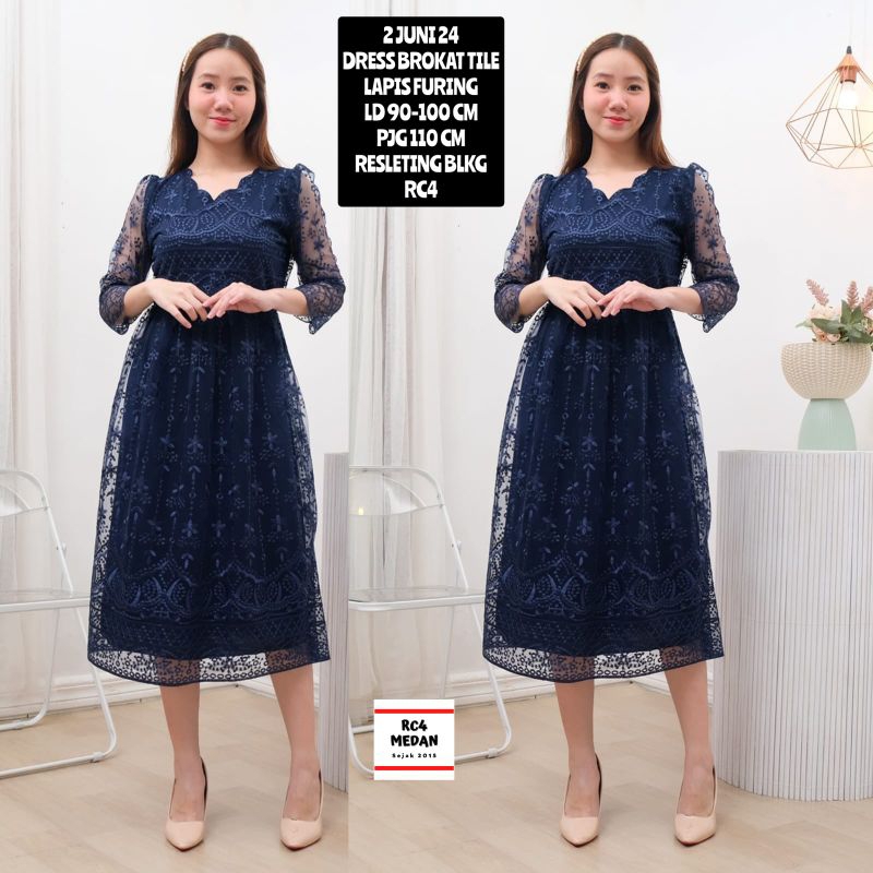 Dress Brokat Kombinasi Tile Import Gaun Pesta natal