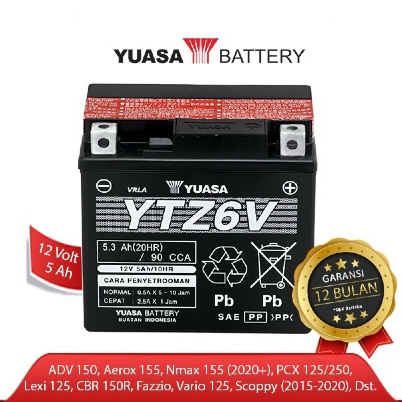 AKI ACCU MOTOR YUASA YTZ6V ASLI MURAH ORIGINAL UNTUK VARIO 125 VARIO 150 NEW NMAX 2020 KEATAS, CB 15