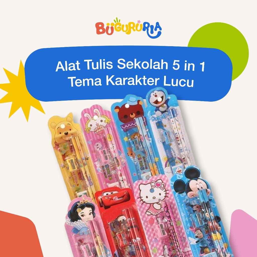 

Bu Guru Ria - ALAT TULIS SEKOLAH 5 in 1 KARAKTER LUCU Set Alat Tulis Anak