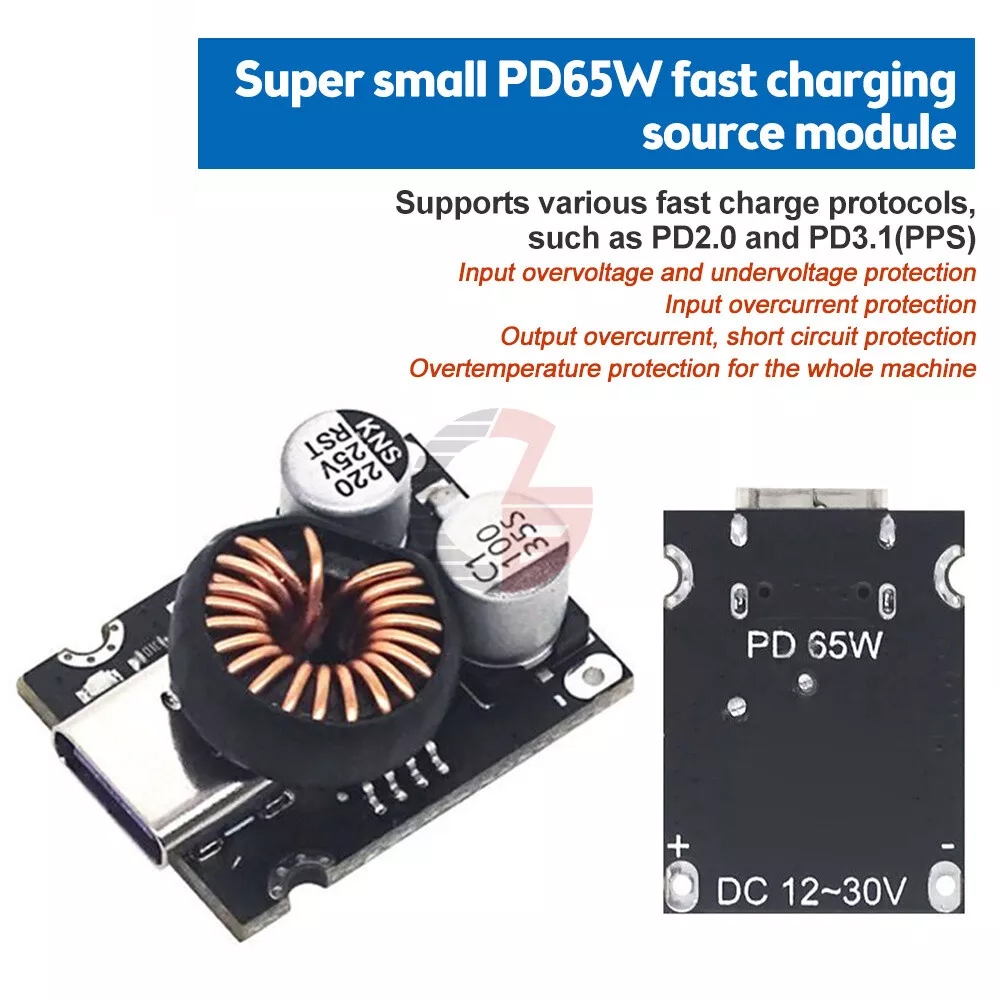 Module step down Fast Charging Type-C PD 65W DC 8‑30V PD3.1 PPS Quick Charging QC3.0 dari aki motor 