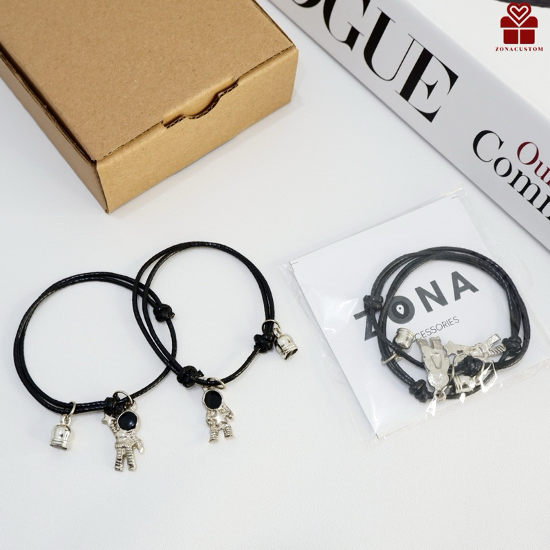 2 Pcs Gelang Couple Magnet Astronot Best Friend Dino Gembok Kunci Hati Bintang Anti Air Gelang Hitam