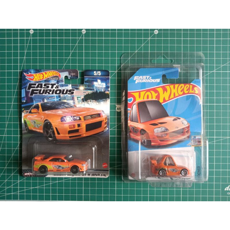 PROMO SALE 2 PCS HOTWHEELS NISSAN SKYLINE GTR34 BNR34 PREMIUM ORANGE FAST AND FURIOUS + TOYOTA SUPRA