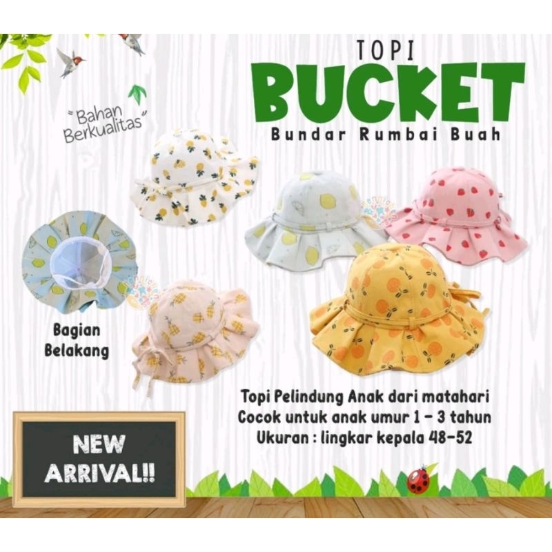 TOPI BUKET RUMBAI ANAK BAYI PEREMPUAN MOTIF BUAH / TOPI PANTAI ANAK