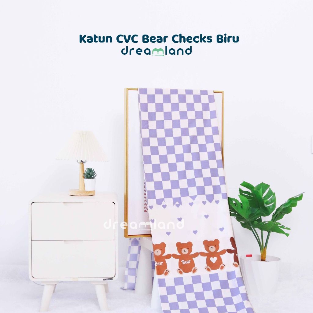 DREAMLAND | Bear Checks Hitam | Kain Ecer Katun Korea / CVC Bintang Kecil by Star per 0.5 meter  | k