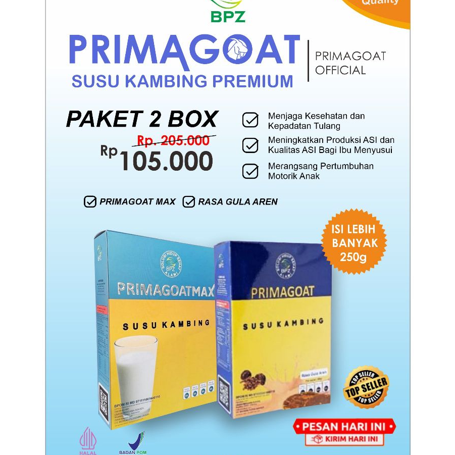 

Susu Kambing Etawa Primagoat Max Atasi Nyeri Sendi, Asam Urat dan Kesehatan Pernafasan rasa Gula Aren 2 Box