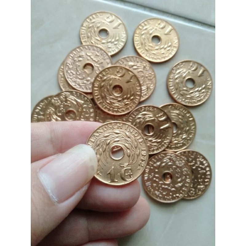 Uang Kuno koin jaman belanda 1 sen bolong tembaga