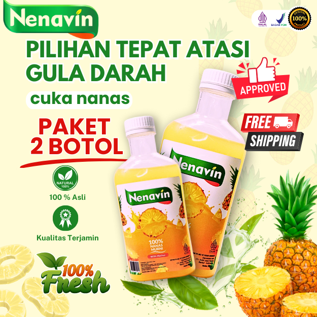 

PAKET 2 BOTOL NENAVIN - Cuka Nanas Organik - Original 300 ML - Atasi Diabetes Kolesterol Asam Urat