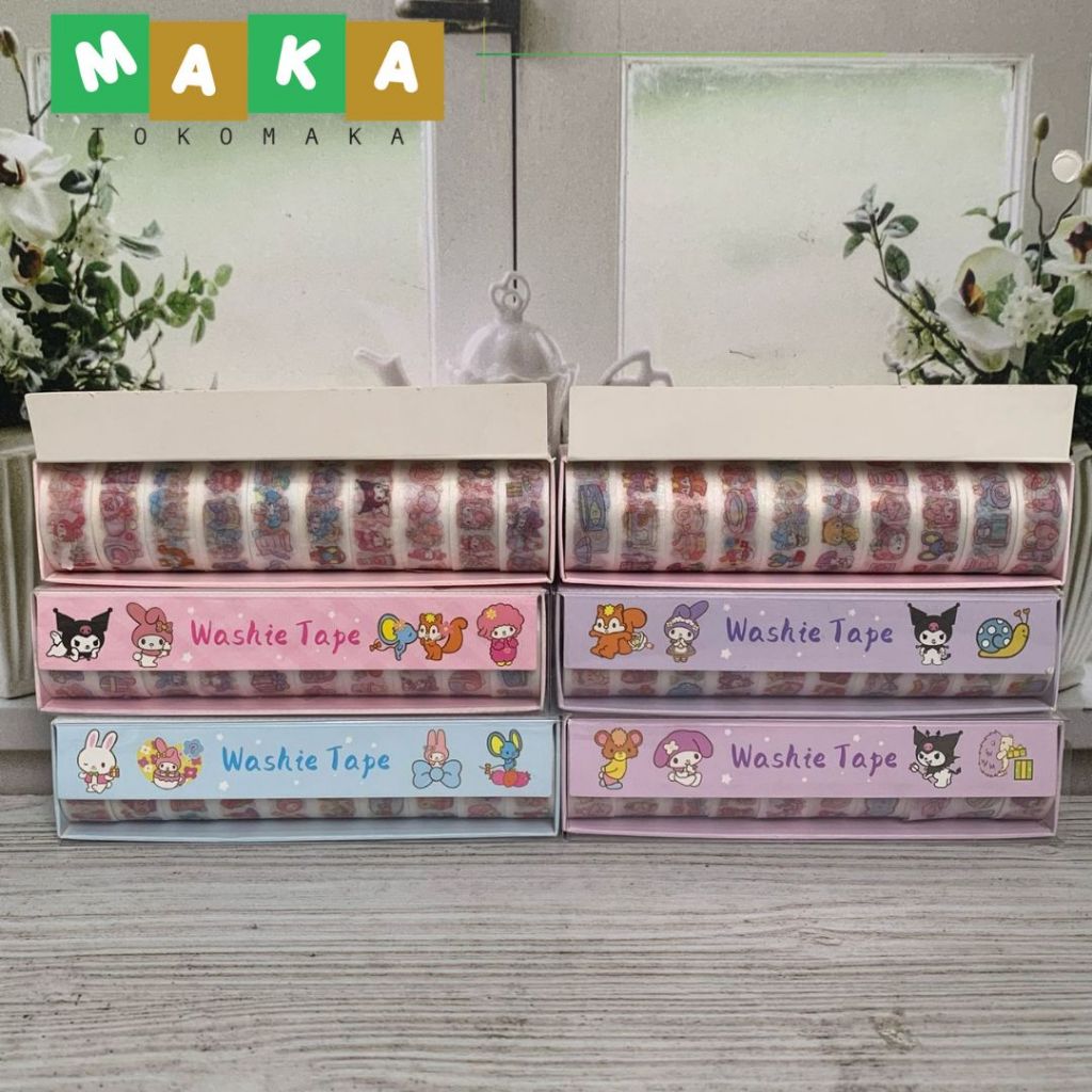 

WASHITAPE 1 SET 10 ROLL SANRIO SZ-151 V2 SS-1282 stiicker wahshitape kuromi hello kitty tape kecil melody cinamoroll solatip bergamar melody kuromi perlengkapan DIY