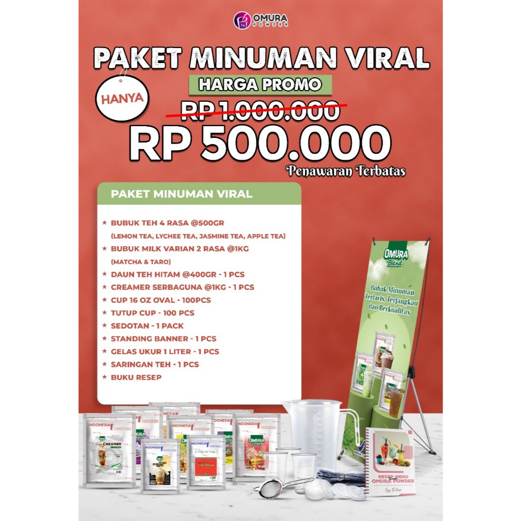 

[PAKET MINUMAN VIRAL] Paket Usaha Minuman Viral Paket Bisnis Minuman Bubuk Minuman Omura Powder