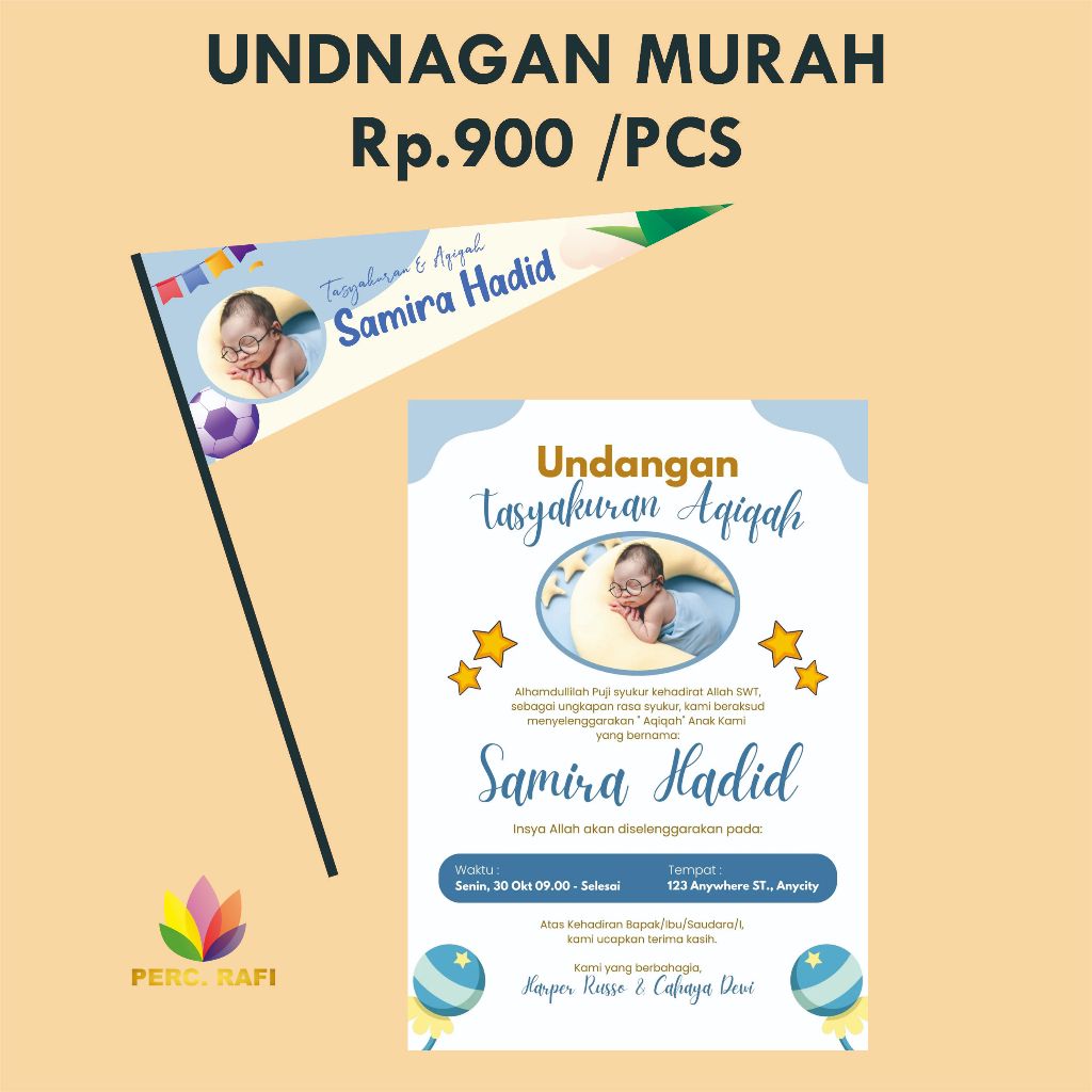 CUSTOM Undangan bendera aqiqah khitanan