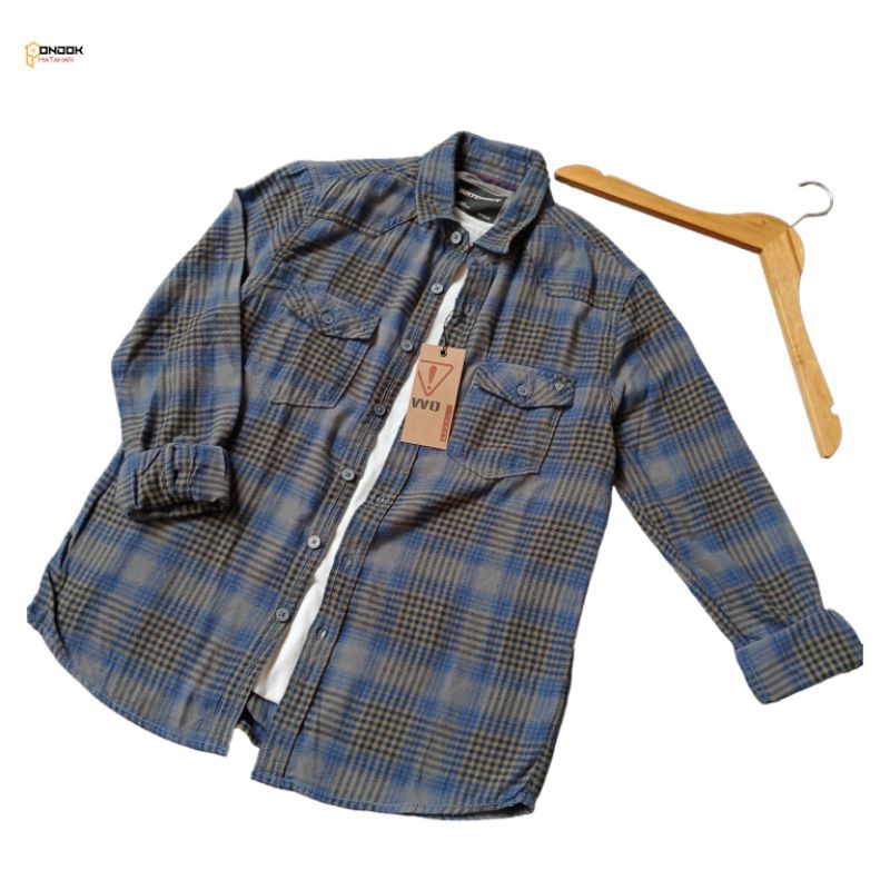 watchout kemeja panjang biru kotak-kotak original flanel