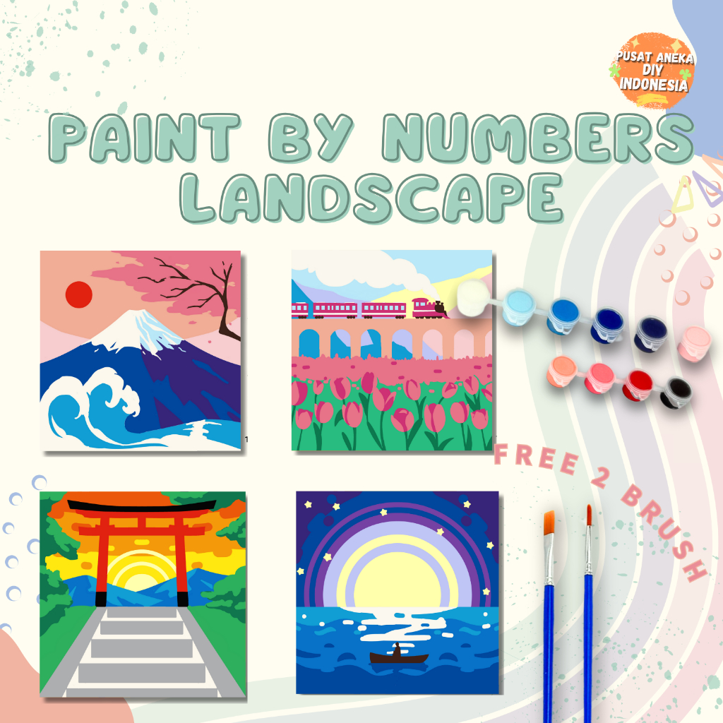 

DIY Paint By Numbers Kit 1 Set Number Canvas Board | Kanvas Alat Lukis 20x20 With Frame Digital Painting Landscape Pemandangan