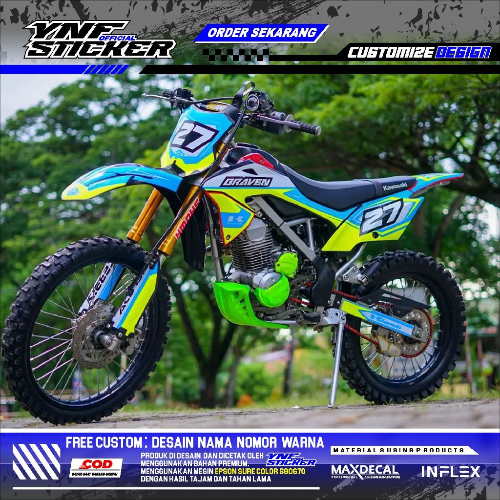 Decal Sticker Custom KLX BF 150 D-Tracker / CRF Full Body TOSCA SUPERGLOSSY BAHAN MAXDECAL