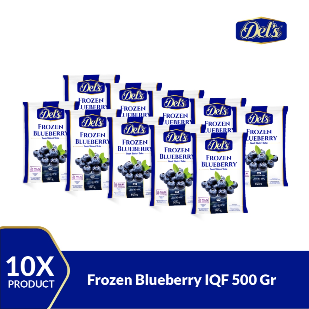 

[FREE ONGKIR] Bundling Hemat - Del's Frozen Blueberry IQF / Blueberry Beku / Frozen Fruit Blueberry - 500gr [10 Pak]