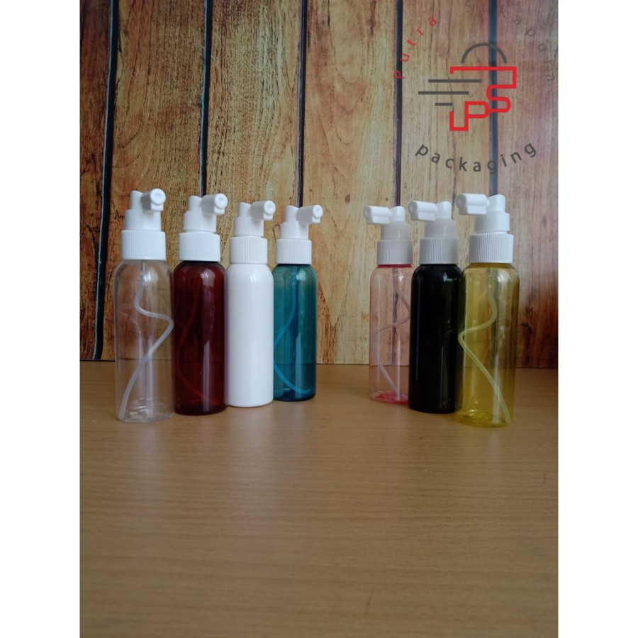 Botol spray 100ml import/Botol plastik 100ml tutup spray lonk nozzle/Botol unik