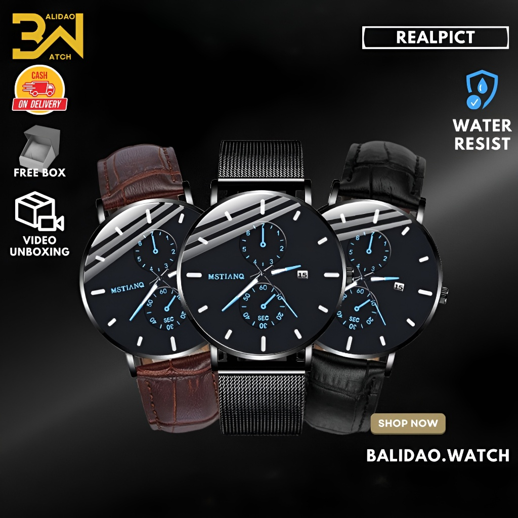 Jam Tangan Pria Bercahaya Tipis Analog Casual Anti Air Water Resistance