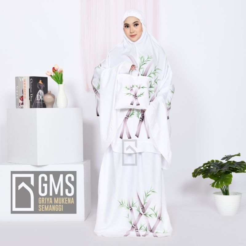 Mukena Setelan Lukis Hand Made Motif Bambu Bisa COD Mukena Lukis Tangan Mukena Dingin Mukena Putih M