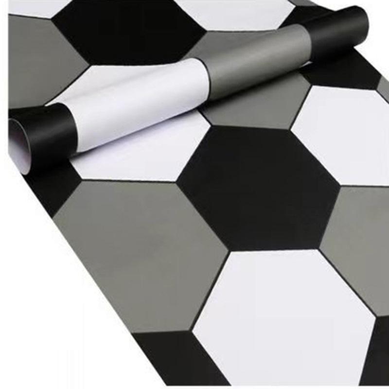 STIKER LANTAI MOTIF PUTIH ABU HITAM Segienam- Kamar Mandi Dapur Toilet Anti Slip PVC Tinggal Tempel