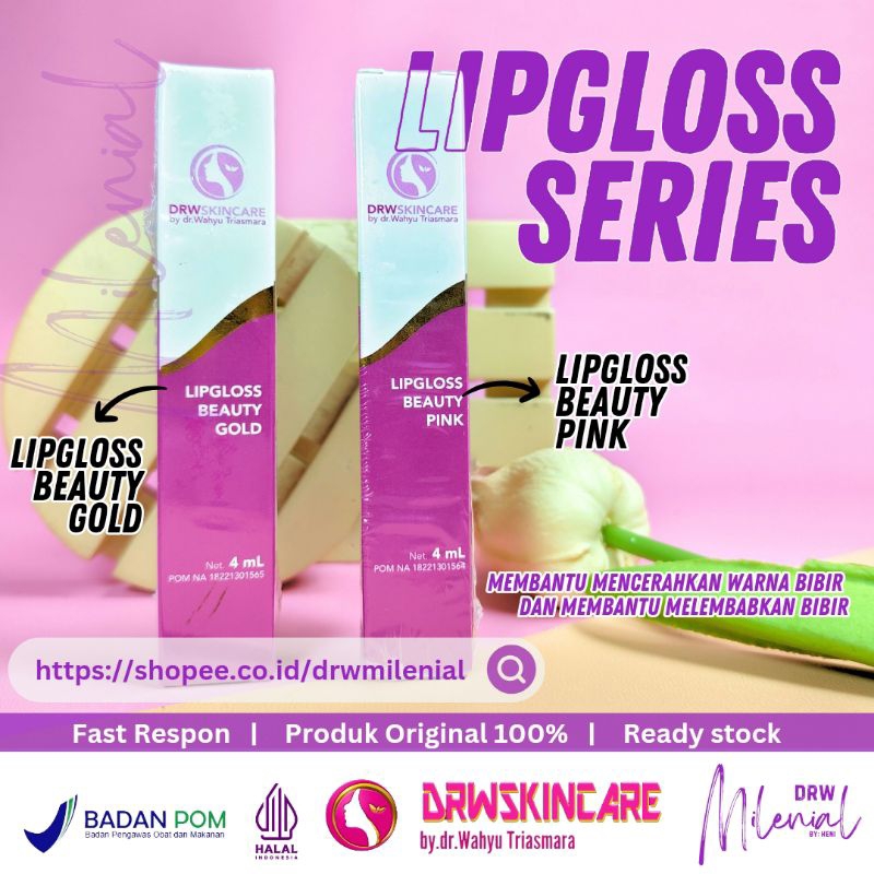 Lipgloss Beauty Pink & Lipgloss Beauty Gold Drw Skincare