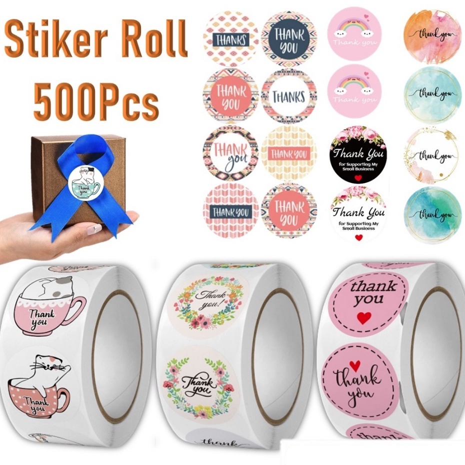 DISKON BESAR APEN Sticker Thank You Roll Isi 5 Pcs Stiker Terima Kasih Warna Self Adhesive Seal Labe