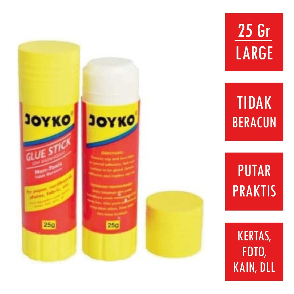 

NEW VARIAN 1 Pcs Glue Stick 25Gr Lem Kertas Stik Putar Kecil 25 Gram Gr JOYKO GS25 Non Toxic Aman Tidak Beracun
