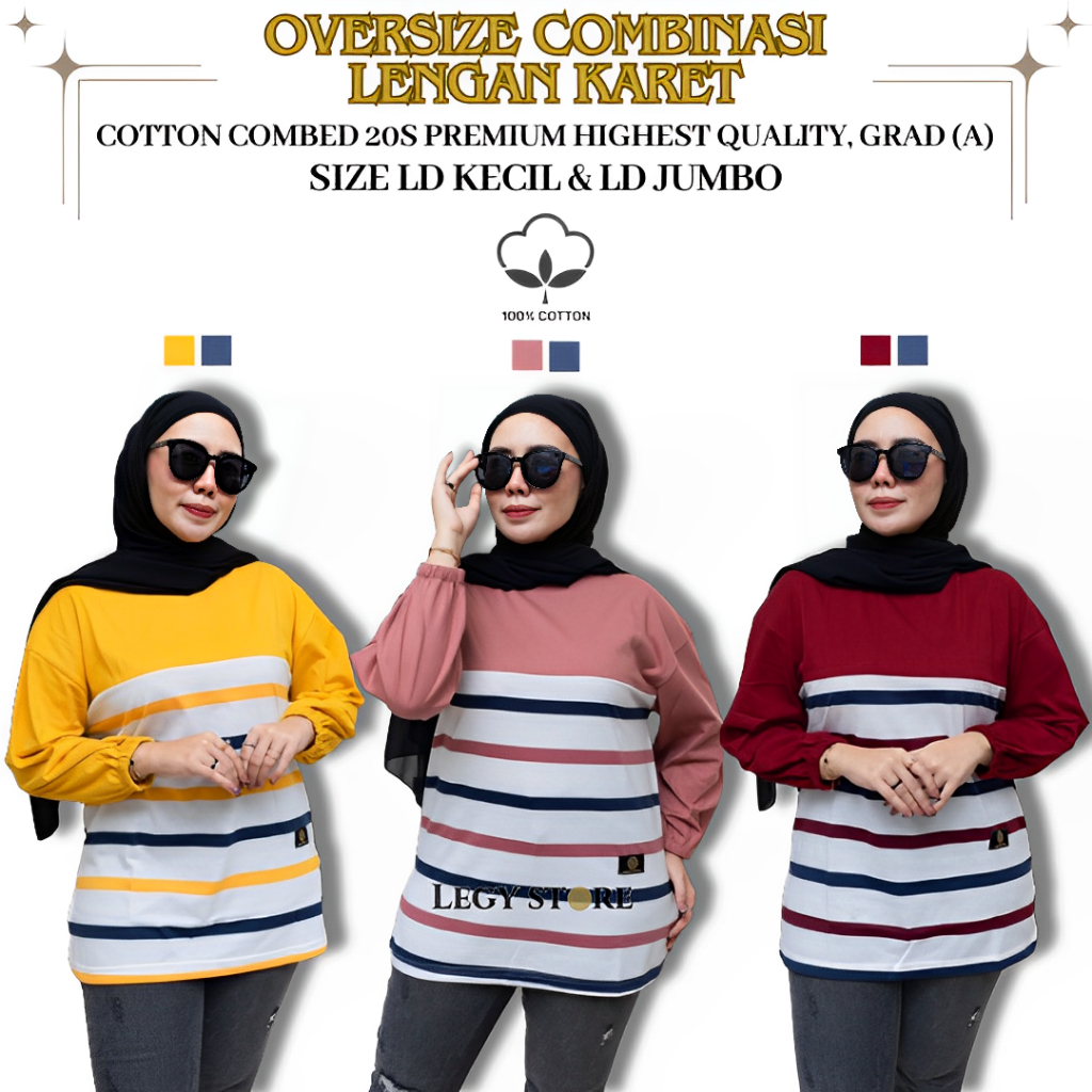 Kaos Oversize Wanita Kekinian Garis | Atasan Oversize Garis Jumbo | Oversize Garis Salur