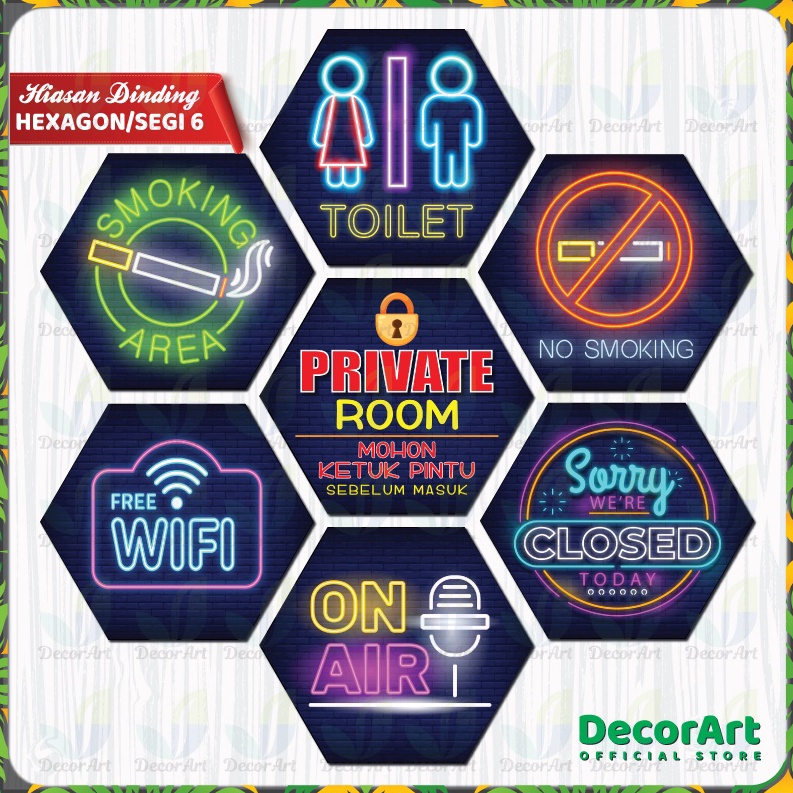 

IMPOR TERBARU DecorArt Dekorasi Hiasan Dinding Segi 6 Hexagonal Tema Sign Tanda Pintu Stiker Tempel Kode HEXA XN