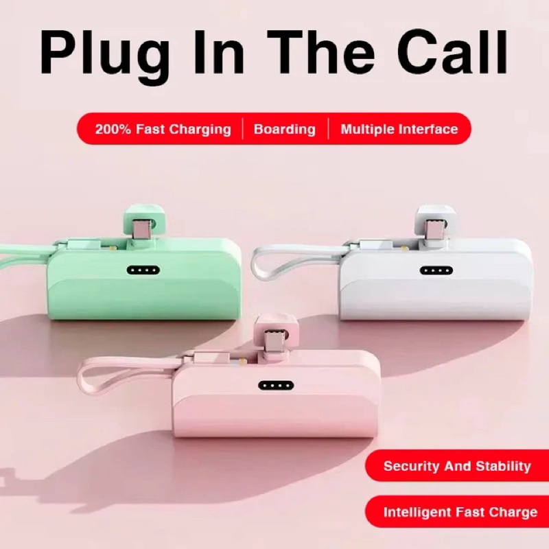 POWER BANK CAPSULE 5000 MAh|| MINI POWERBANK TRAVEL TYPE C DAN IOS