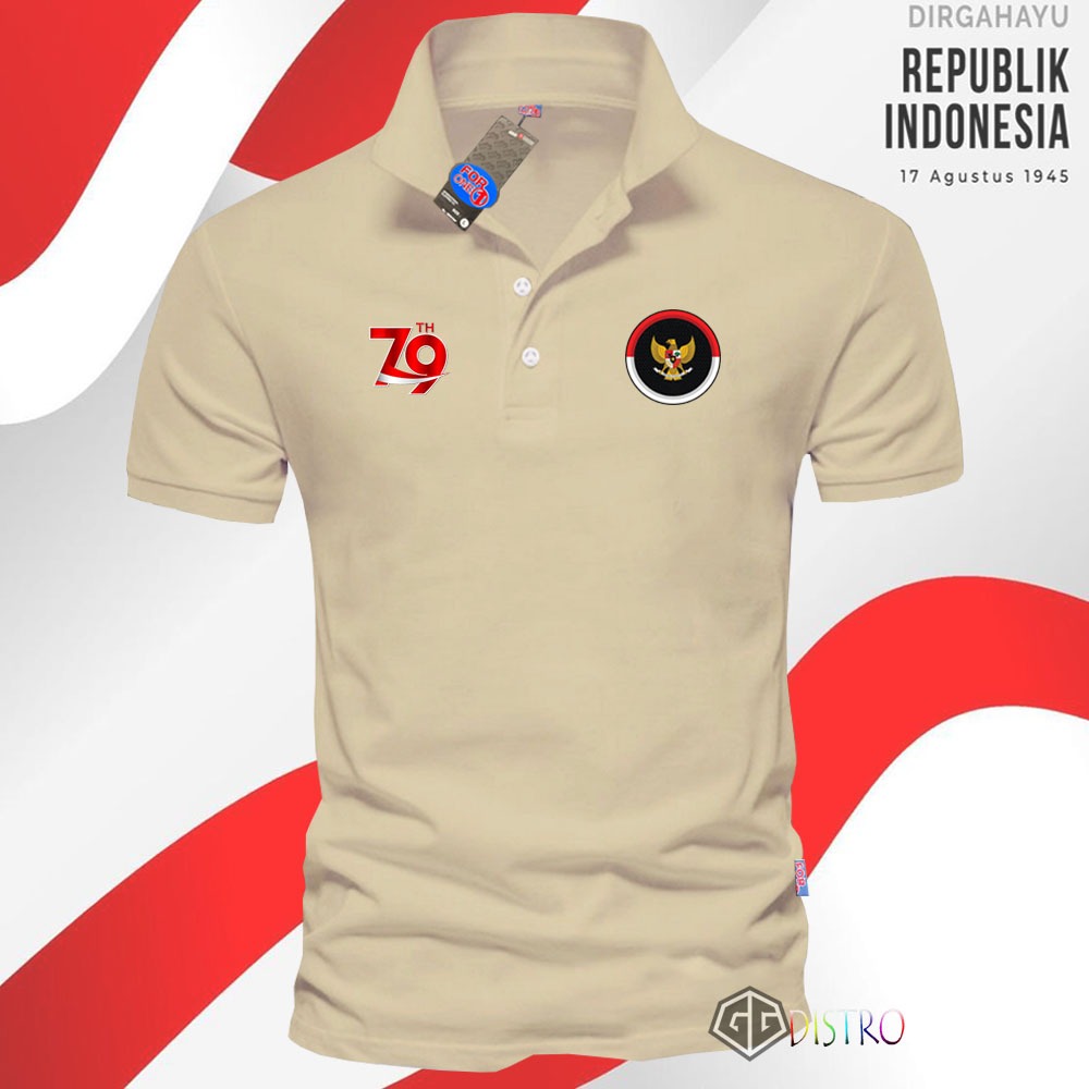 T-SHIRT POLO - Kaos Polo Kerah Lengan Pendek Kemerdekaan Garuda Bulat 02 HUT-RI KE 79 Tahun Polo 17 