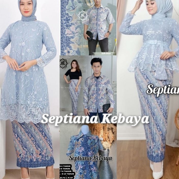 READY STOK sk baju kebaya couple batik lamaran modern baby blue  kebaya modern tunangan  couple keme