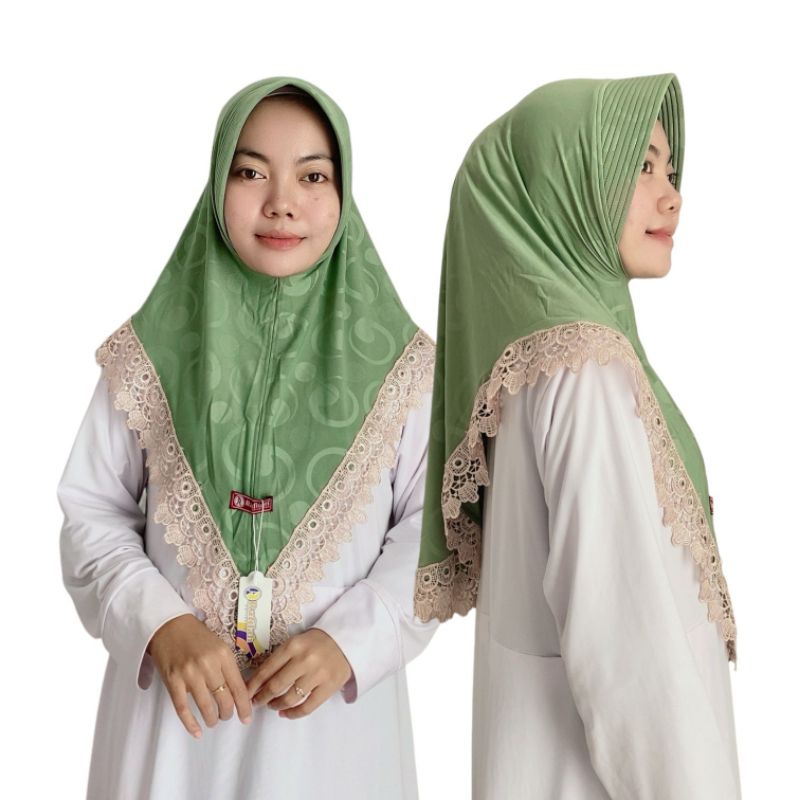 Jilbab Renda Mewah/Hijab Instan Rafilah 2 List Renda Pet